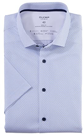 OLYMP Herren Businesshemd Kurzarm Level Five 24/Seven,Rotationsdruck,Body fit,Modern Kent,bleu 11,39