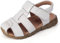 Sandales d'été pour enfants- Chaussures en cuir, bout fermé, fermeture scratch - Blanc - Taille 25