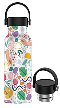 Botella de Agua Acero Inoxidable con Asa - Botella Térmica Reutilizable | Sin BPA | Mantiene 24H Frio / 12H Calor | Termo y Hermética - A Prueba de Fugas (750ml, Hojas)
