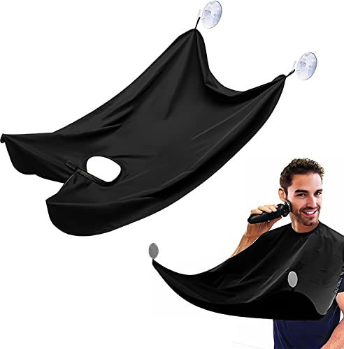 Bart Schürze, Rasierumhang mit 2 Sugnäpfen, Wasserdichtes Antihaft-Haarfänger Pflegetuch, Bart Trimmen Catcher Cape, Bartschürze Für Herren, Haarfänger-Zubehör, Geschenke für Männer, Schwarz