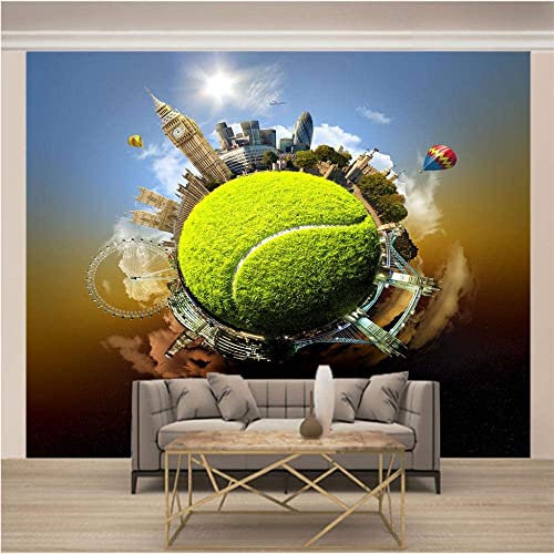 Wandbilder Fototapete - Kreatives Tennis - Selbstklebende Tapete - 3D Schlafzimmer Wandaufkleber - 3D Wand Poster Bild Geschenk Dekoration - Für Wohnzimmer Büro Schlafzimmer Esszimme 200(B)x150(H)cm