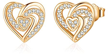 Jrêveinfini Herz Ohrringe Gold Silber 925 Stecker, Modeschmuck Ohrstecker Damen, Hypoallergene Ohrringe Damen Geschenke für Frauen Mama Zum Muttertag