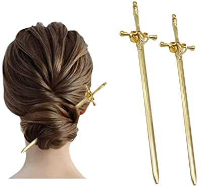 2 Pcs Girls Chopsticks Vintage Hair Sticks Hairpins Vintage Hair Accessories for Women Girls Long Hair (Golden)