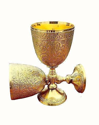 THE ANTIQUE HOUSE Set di 2 calici in ottone calice in vetro vintage fatto a mano King's Royal Fantasy in rilievo tazza di vetro matrimonio e gotico 198,4 g 15,2 cm