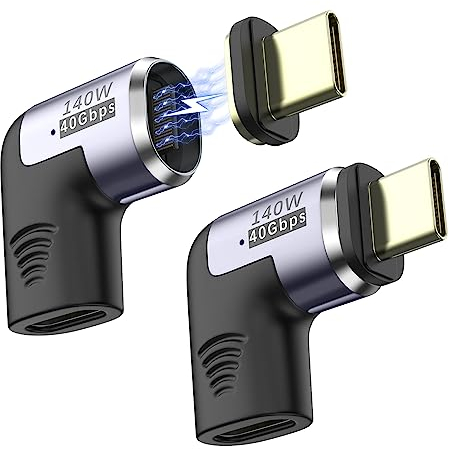 MoKo 140W USB C Magnetisch Adapter, 2 Stück Typ-C Magnet Adapter 24 Pin mit PD Schnellladung/40Gbps Datenübertragung/8K@60Hz für Thunderbolt 3 MacBook Pro/Air/Steam Deck/Switch/PSVR2/ROG Ally,Ellbogen