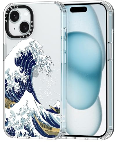MOSNOVO für iPhone 15 Hülle – Durchsichtige, schlanke, stoßfeste TPU+PC-Handyhülle, [6,6 Fuß Fallschutz/Anti-Abziehen] - Große Welle