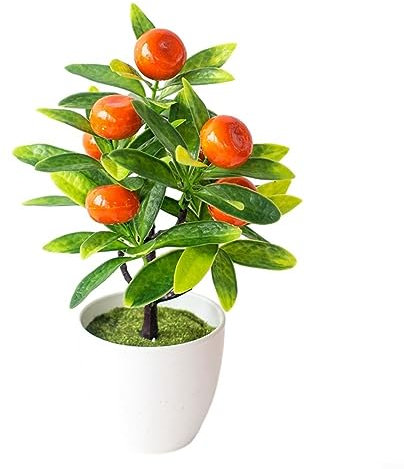 EpheyFIF Árbol artificial de naranjo artificial para decoración de plantas verdes con maceta de plástico, hojas realistas para el hogar, mesa, oficina, jardín, interior y exterior