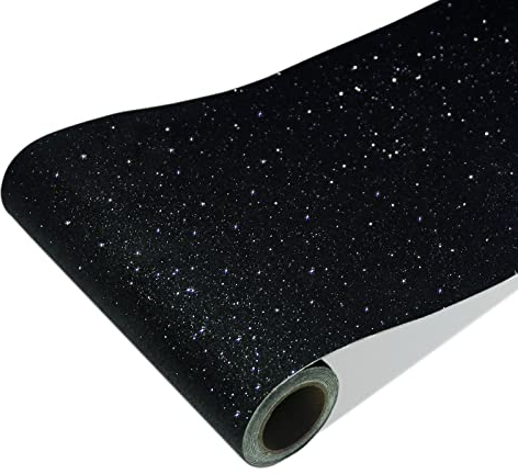 CRE8TIVE Black Glitter Peel and Stick Wallpaper for Bathroom Furniture Stickers Contact Paper Self Adhesive Textured Chunky Glitter Paper for Stairs Cabinte Kitchen 20cm x 200cm
