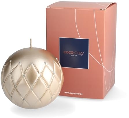 Kugelkerze Tosca - champagner - lange Brenndauer: ca. 74Std, hochwertige runde Kerze, handmade, ohne Duft, Design Deko Kerze für Weihnachten Advent Winter Hochzeit