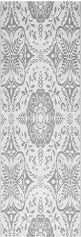 vidaXL Outdoor Teppich Doppellagiges Jacquard-Muster Balkon Terrasse Garten Außenteppich Balkonteppich Gartenteppich Terrassenteppich Hellgrau 80x250cm PP