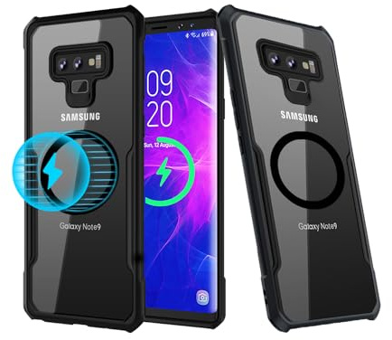 SHBDZGS for Samsung Galaxy Note 9 Case [Compatible with Magsafe] Hard PC Back [Built-in Metal Ring] Slim Fit Anti Yellow Clear Shockproof Protective Phone Cover, Clear Black