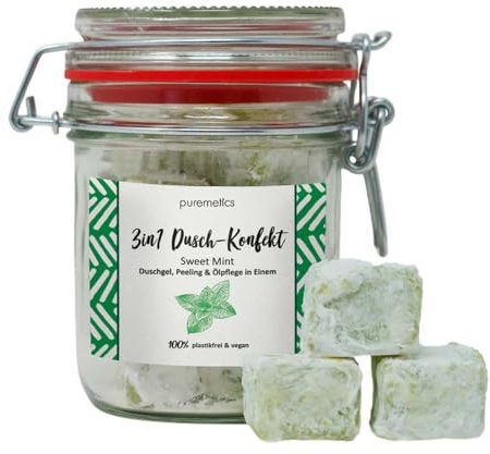 Puremetics 3in1 Dusch-Konfekt, Sweet Mint, 10 Stück, im Dekoglas, 200g (2)