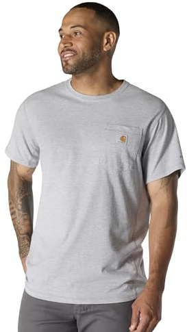 Carhartt mens Force Relaxed Fit Midweight Short-Sleeve Pocket T-Shirt, Heather Grey, S