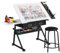 Yaheetech Mesa de Dibujo Profesional con Banco Ajustable Tablero Inclinable 0-60° 120x60x70-93cm Estructura Metálica Sólida Repisa Organizadora Soporta 100kg Blanco