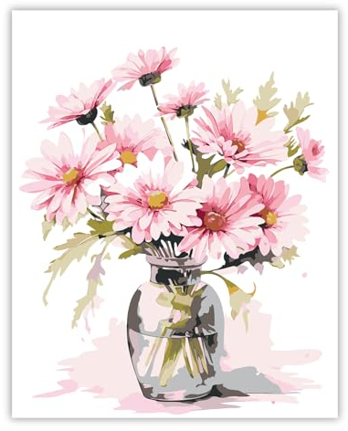 TARATH Malen Nach Zahlen Rosa Blume, DIY Handgemalt Ölgemälde Leinwand Kits, Anfänger Erwachsene Paint by Numbers Malen Nach Zahlen zur Heimdekoration, Kein Rahmen (40x50cm)