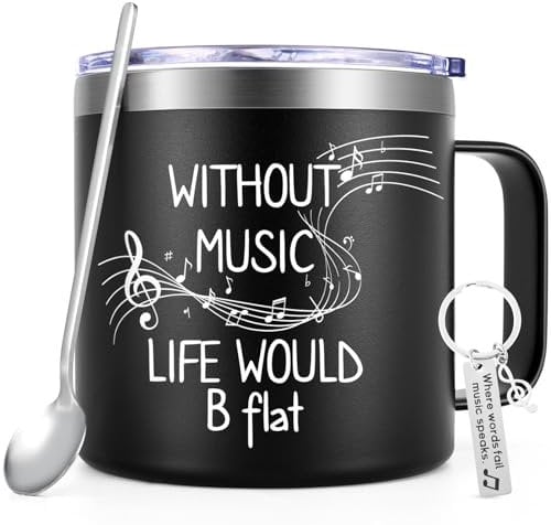 Lifecapido Music Teacher Gifts, Without Music Life Would B Flat Coffee Mug, Music Teacher Appreciation Gifts for Music Teacher Music Lover Musicians Men, Stainless Steel Coffee Mug with Lid, Black