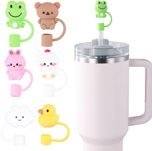 6st Cup Zubehör für Stanley Cup 30/40oz, 10mm Silikon Strohhalm Abdeckung Deckelschutz Einfache Moderne Strohhalm Topper Tiere Wolke für Stanley Cup (Viele Farben)