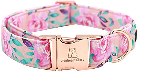 Lionheart glory Floral Rose Print Dog Collar Cute Dog Collars Spring Adjustable Soft Dog Collar Girl Pet Collars for Medium Dogs Pet Gift