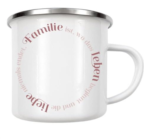 artboxONE Emaille Tasse Familienkreis Rosarot von Wundertüte - Emaille Becher Typografie