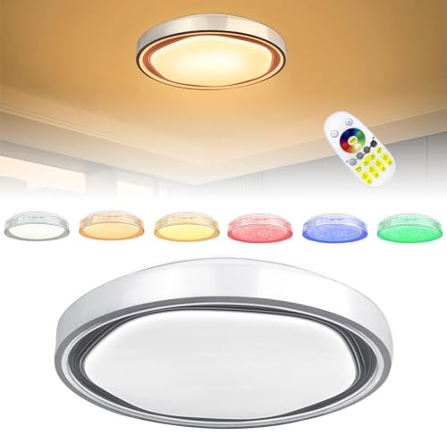 LARS360 LED Deckenleuchte Dimmbar RGB Farbwechsel 60W Deckenlampe Ceiling Lamp mit Fernbedienung IP44 Wasserdicht für Wohnzimmer Schlafzimmer Büro Küche Flur