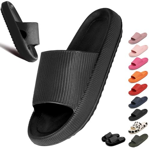Geweo Ciabatte Donna Pantofole Nuvola Piscina Uomo Sandali Doccia Bagno Unisex Casa Antiscivolo EVA Morbidi Spesso Inferiore Estive Infradito Viaggio Mare spiaggia Gomma Nero 36/37EU