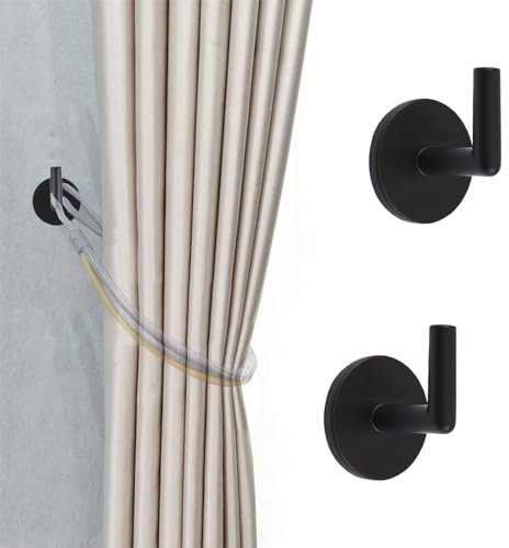 INCREWAY Vorhanghalter, selbstklebend, zur Wandmontage, Raffhalter, spurlos, Metall, Wandhaken, Aufbewahrungshalter, Vorhanghaken, Aufhänger für Heimdekoration, Schwarz, 2 Stück