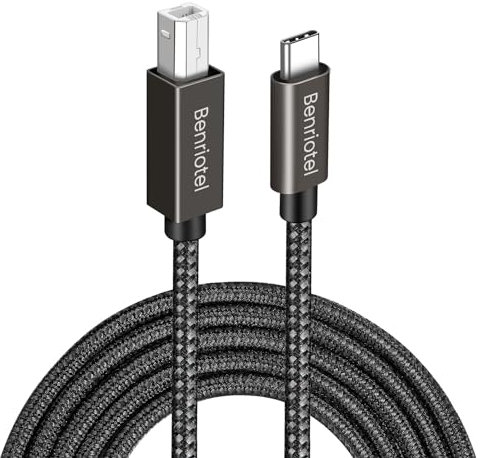 Benriotel Cavo per stampante da USB B a USB C, 3 m, in nylon, da USB B a C, compatibile con MacBook Pro/Air, cavo MIDI compatibile con tastiera pianoforte Yamaha, DAC, controller DJ a iPad