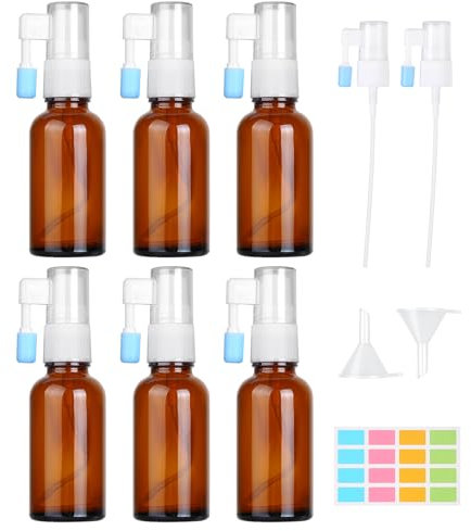Nadisean 6 Stück Nasenspray Flasche Leer, 10ml Glas Nasen Sprühflaschen, Bennasenspray Nasenspray Zerstäuber, Wiederverwendbar Nachfüllbar Nasensprayflasche mit SprühkopfKappe, Trichter, Etiketten