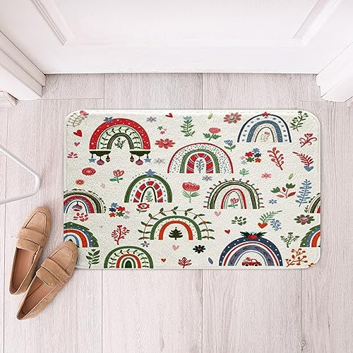 Door Mat Rainbow Colorful Stripes Red Green Rainbow Rainbow Front Door Mat Absorbent Entrance Rug Soft Entrance Matting For Living Room Entryway Hallway 40X60Cm