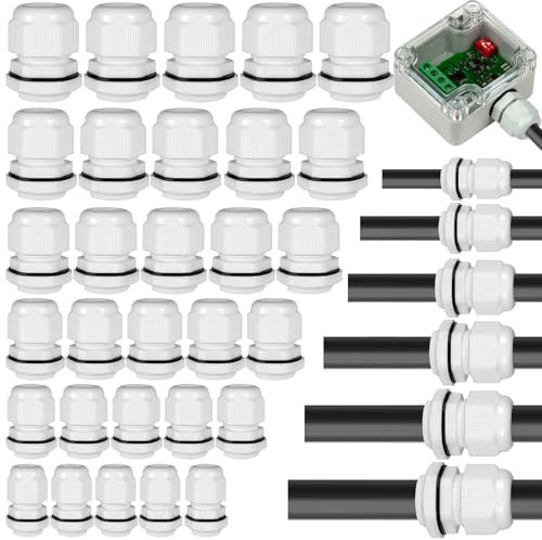 Realure 70 Pezzi Passacavo Impermeabile IP68, Bianco Connettori Pressacavi PG7 PG9 PG11 PG13.5 PG16 PG19 con Cavo Flessibile Regolabile, Nylon Pressacavi Elettrici con Guarnizioni Controdado