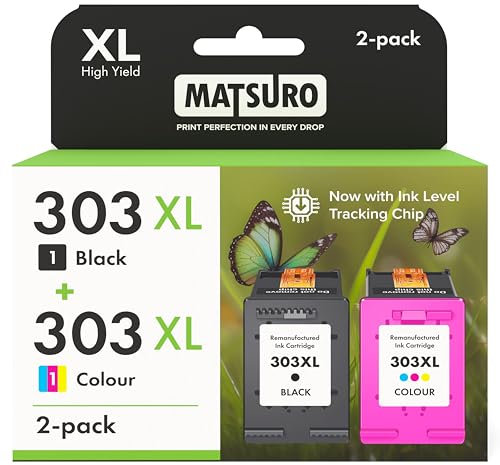 Matsuro 303XL Multipack Druckerpatronen Ersatz für HP 303 XL mit Chip Kompatibel für HP Envy Photo 6220 6230 6234 6252 6255 6258 7100 7120 7134 7820 7830 7155 7865 Tango X (1x Schwarz, 1x Farbe)