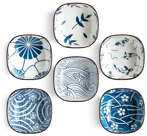 HLWDXno1 Keramik Dipschalen, 6-teilig Snackschalen Set kleine Schälchen Ø 9.5 cm Handgemalt Porzellan Tapas Schalen Saucenschälchen für Sushi,Sauce,Vorspeisen, Gewürz