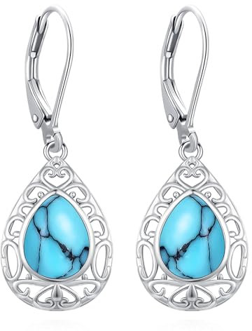 Eusense Türkis Ohrringe Filigrane Tropfen Ohrringe 925 Sterling Silber Tränen Ohrringe Schmuck Geschenke für Frauen Mädchen