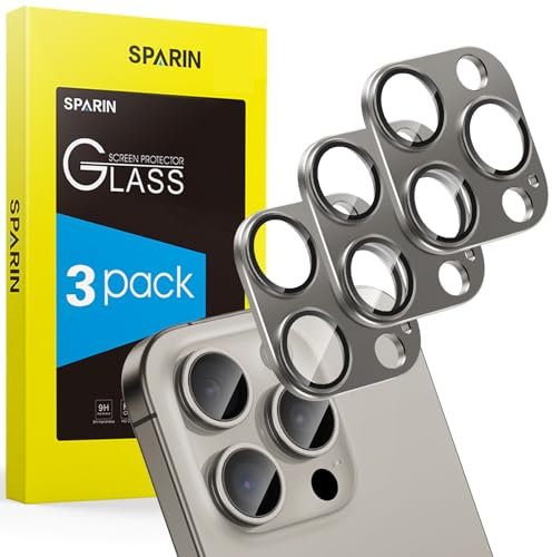 SPARIN 3 Stück Kameraschutz für iPhone 16 pro/iPhone 16 pro max Kamera, Aluminium-legierung Linse Schutzfolie 9H Panzer Schutz Glas, Kamera Schutzfolie, Anti-Kratzer, Titan Natur