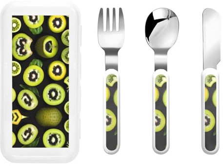 Green Kiwi Children's Tableware 3-Piece Set, Reusable Knife, Fork and Spoon Cutlery Set, Portable Children's Food Protection Tableware