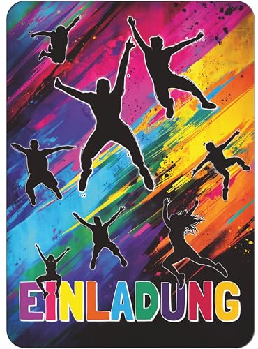PACKLIST® 12er Set Trampolin Einladungskarten Kindergeburtstag – Premium 350g Karton – Coole Einladungen für Jump House & Indoor Spielplatz – Jungen & Mädchen – Extra Stabil & Gut Beschreibbar