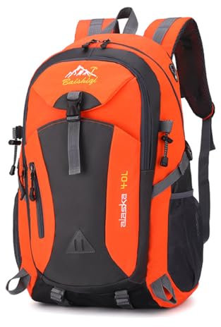 Nircho Wanderrucksack Herren Damen 40L Wasserdichter Rucksack Leicht Groß Reiserucksack,Outdoorrucksack mit Reflexstreifen Für Wandern, Radfahren, Klettern, Bergsteigen und Reisen Sport (Orange)