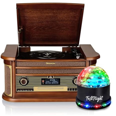 Platine vinyles Tourne-disques Roadstar Vintage HiFi rétro Bois 33/45/78 TR, Radio Dab+/FM, CD-MP3 Cassette, Bluetooth, USB, LED