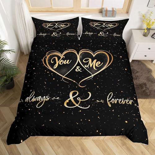 richhome Mr. Mrs. Bettwäsche-Set für King-Size-Betten, für Paare, Liebhaber, Männer und Frauen, lustige Zitate, goldfarben und schwarz, romantisch, Hochzeit, Atmung