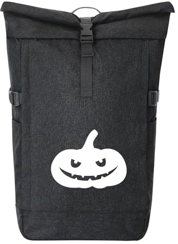 Huuraa Kurierrucksack Halloween Kürbis Pumpkin 30-44 Liter Black Melange Fairtrade Rolltop Rucksack Geschenkidee