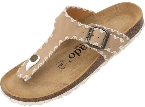 Palado Pantoletten Damen Kos Stitch - elegante Sandalen Made in Spain - bequeme Hausschuhe mit Kork-Fußbett - modische Sommerschuhe Beige UK7 - EU40