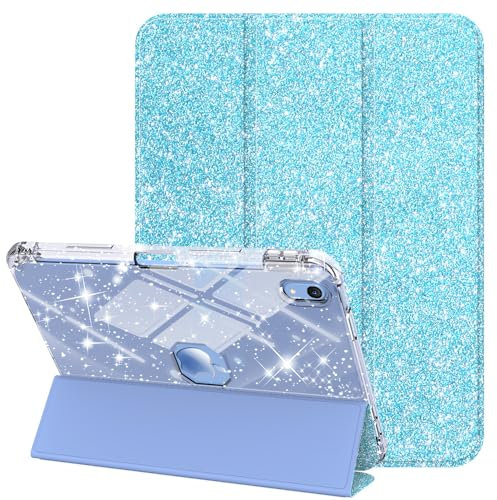 Unichthy All Glitter Case for iPad (A16) 11th Generation 11 Inch 2025/iPad 10th Gen. 10.9 Inch 2022 Shiny Leather/Sparkly Clear Back Cover/Pen Holder/Stand/Auto Wake Sleep Smart Shockproof Shell Blue