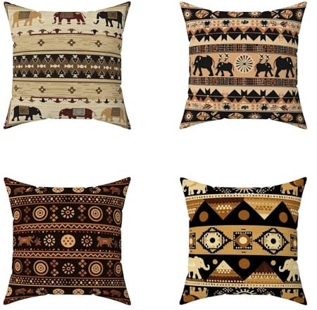 Coussin Canape 50X50CM Brun Housse de Canapé éLéPhant Exterieur, Cadeau Carré Decoratives Lin Taie Oreiller avec Fermeture éclair Invisible pour Chaise Canape Salon de Jardin Exterieur Decor 8-0E7