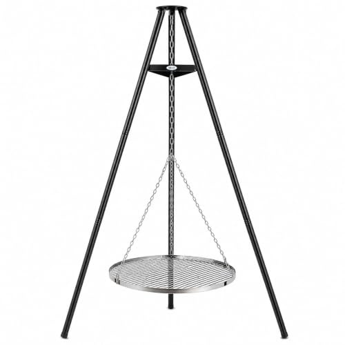 HEAT Outdoor Living Dreibein-Grill mit Grillrost Ø 65 cm – Schwenkgrill aus Stahl – Höhenverstellbar mit Kettenzug – Stabiles Stativ für Feuerschalen, Lagerfeuer und Camping