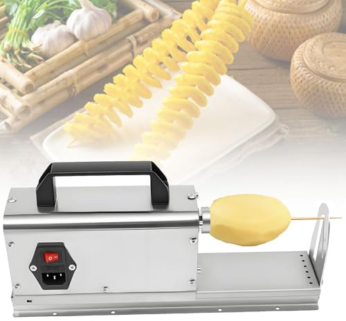 Cortador de patatas en espiral eléctrico profesional, cortador de patatas en espiral tornado eléctrico - 3 en 1 40W 200RPM, cortador de acero inoxidable para patatas fritas rizadas y en espiral.