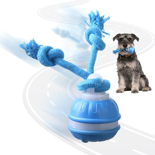 Supore Dog Toys,Interactive Dog Toys in Automatic Moving, Smart Rotating Dog Games with Chew Rope, Ball for Medium and Small Dogs, USB Rechargeable(Blue)