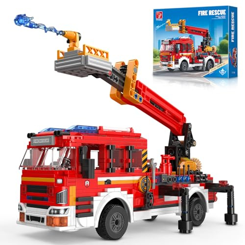 TYCOLE Camion dei Pompieri in Mattoncini con Scala 360°, 798 Pezzi, 6+ | Modello di Camion dei Pompieri con Attrezzi di Soccorso, Gioco STEM da Costruire, Regalo di Compleanno per Bambini e Adulti