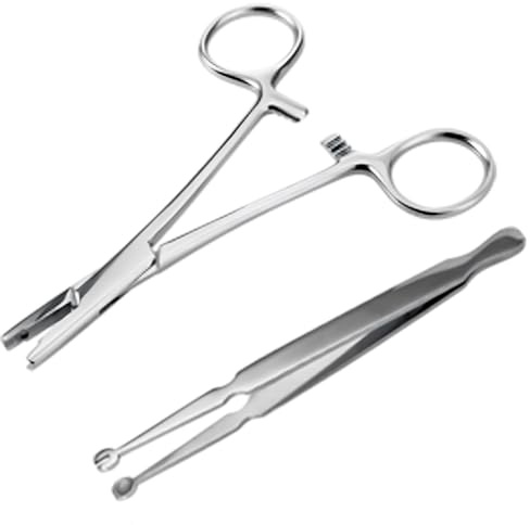 YHOMU Piercing Werkzeug Set 2 Stück Edelstahl Lippe Nase Ohr Piercing Kit Ball Greifer Zange und Klemmpinzette für 9-3mm Kugeln