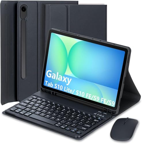 Coque Clavier pour Samsung Galaxy Tab S10 Lite/S10 FE/Galaxy S9 FE 10.9 Pouces/Tab S9/S8/S7 11'', AZERTY Français avec Souris Étui Clavier Magnétique Bluetooth sans Fil Etui Housse avec Pen Holder