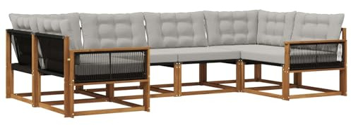 vidaXL Outdoor-Sofagarnitur mit Kissen 6 pcs Natürlich und Hellgrau, Garten-Sofa, modernes Outdoor-Sitzset, strapazierfähige Terrassenmöbel, gemütliche Lounge für Dein Wohnzimmer